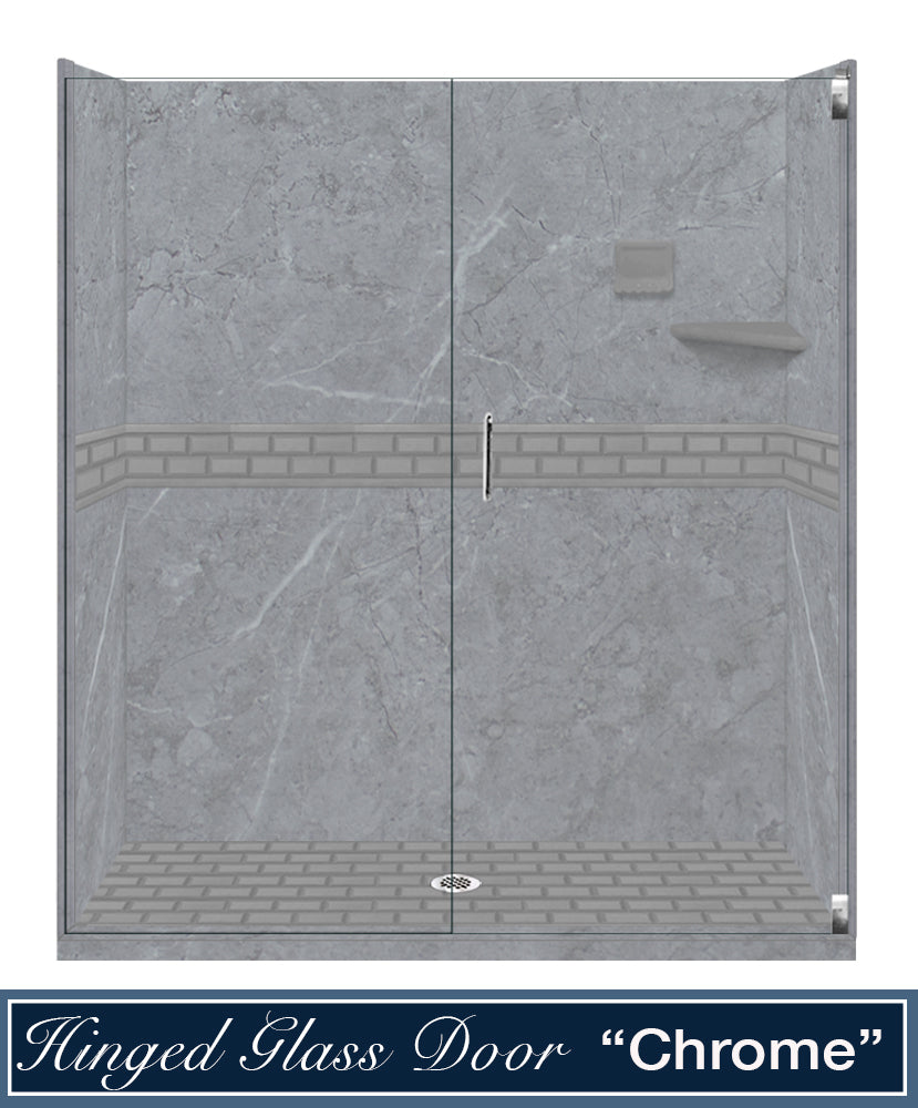 60" Alcove Grio Medici Marble & Subway Stone Accent Shower Remodel Kit