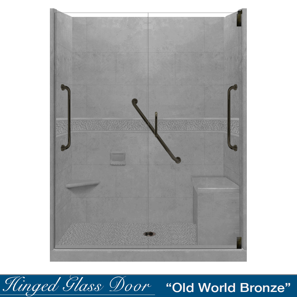 Freedom 60" Alcove Wet Cement Sistine Stone & Pebble Stone Accent Shower Remodel Kit