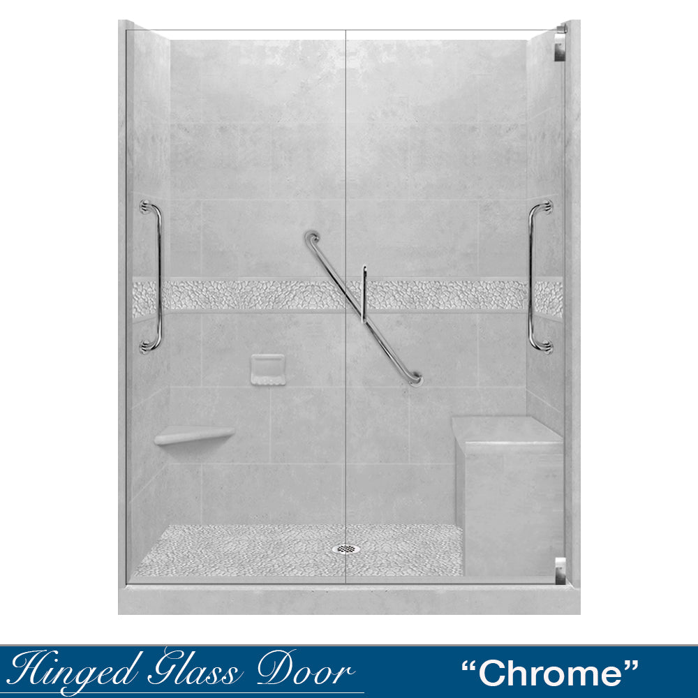 Freedom 60" Alcove Portland Cement Sistine Stone & Pebble Stone Accent Shower Remodel Kit