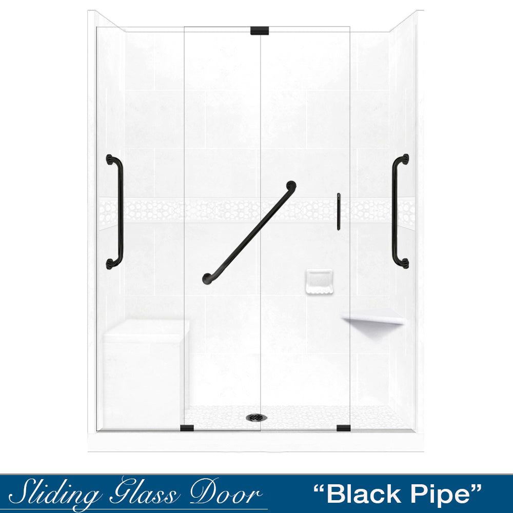 Freedom 60" Alcove Natural Buff Sistine Stone & Pebble Stone Accent Shower Remodel Kit