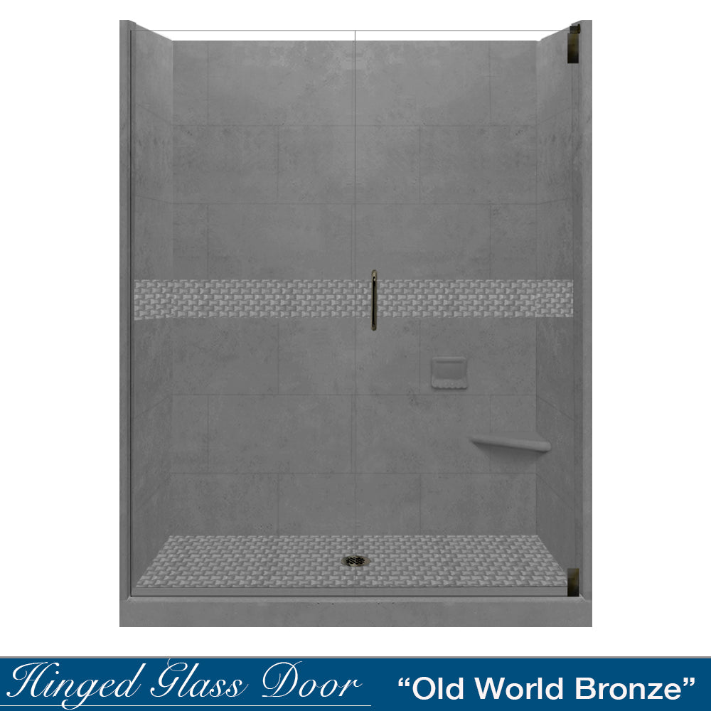 60" Alcove Wet Cement Sistine Stone & Jewel Stone Accent Shower Remodel Kit