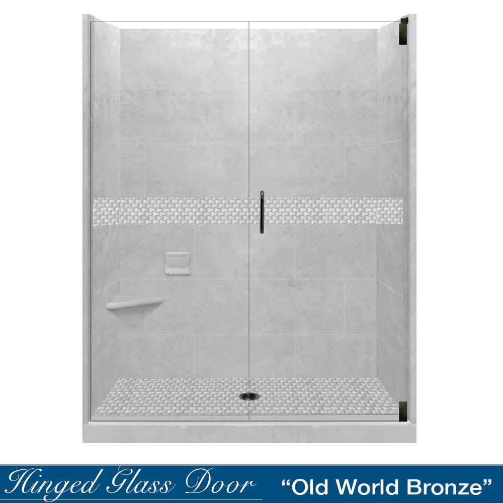 60" Alcove Portland Cement Sistine Stone & Jewel Stone Accent Shower Remodel Kit