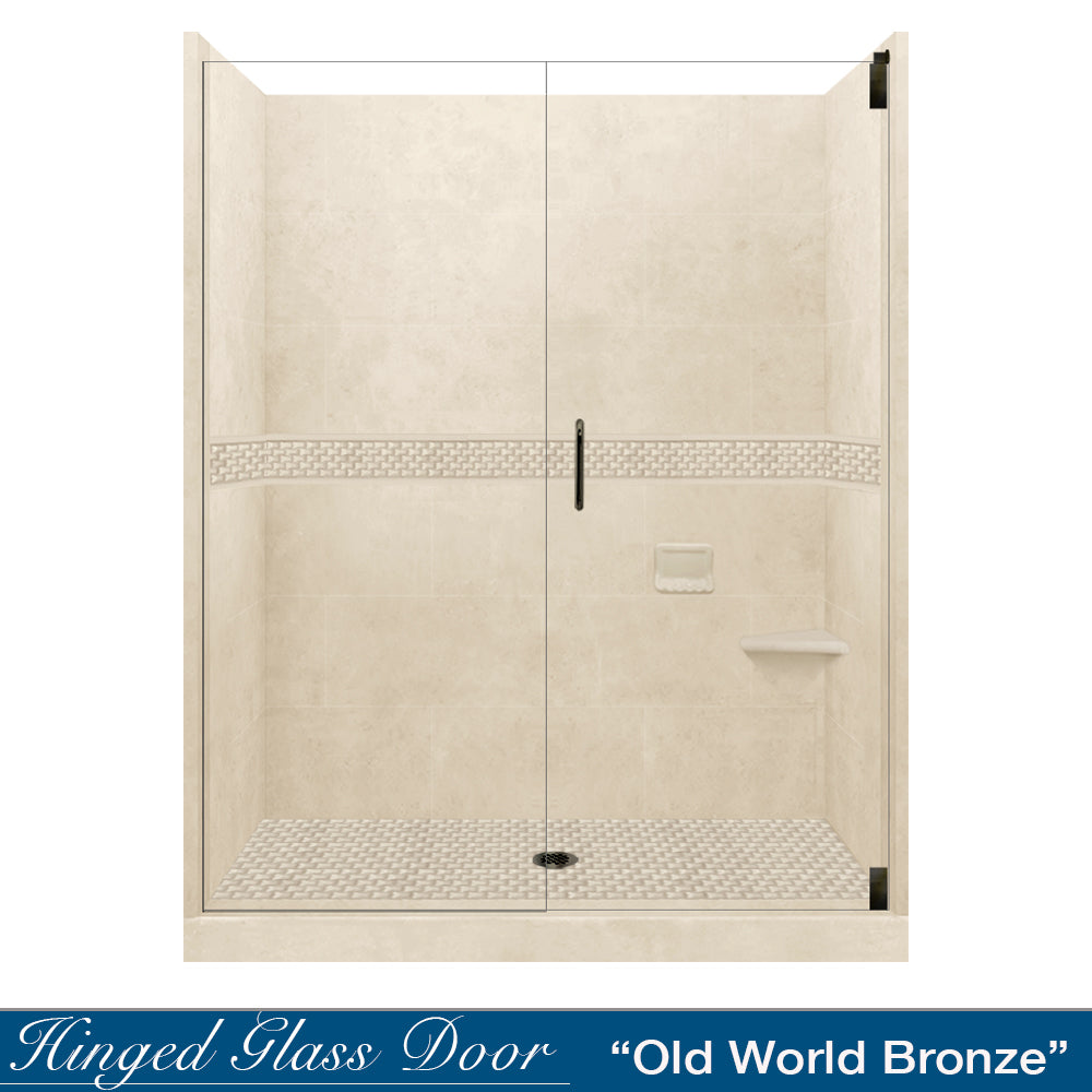 60" Alcove Desert Sand Sistine Stone & Jewel Stone Accent Shower Remodel Kit