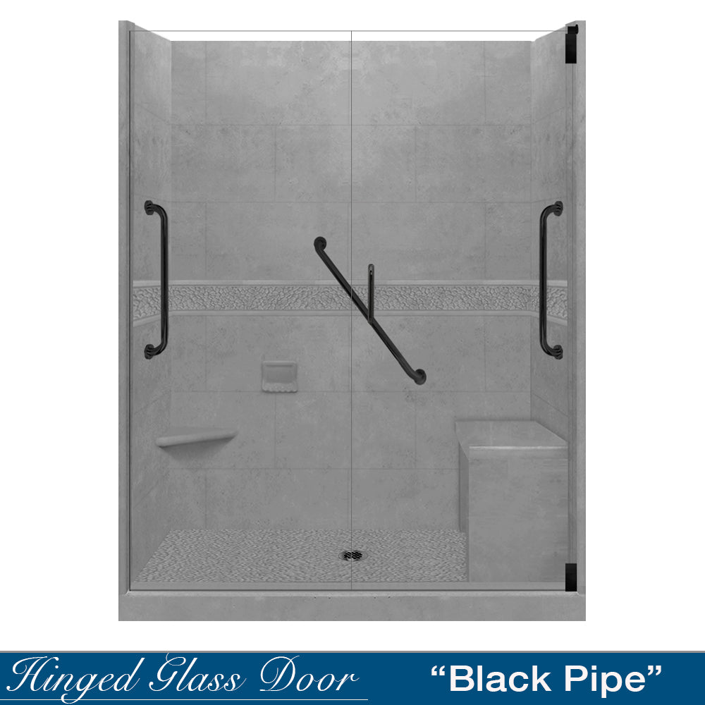 Freedom 60" Alcove Wet Cement Sistine Stone & Pebble Stone Accent Shower Remodel Kit