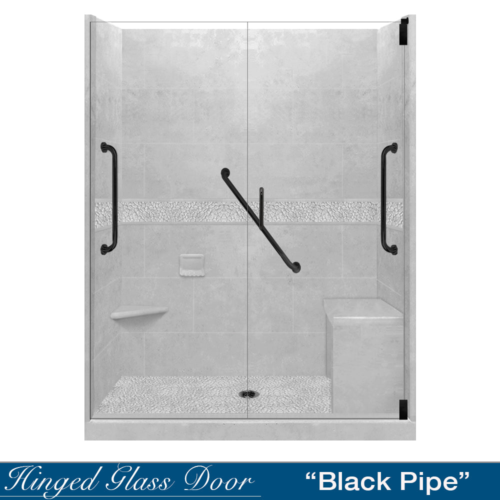 Freedom 60" Alcove Portland Cement Sistine Stone & Pebble Stone Accent Shower Remodel Kit