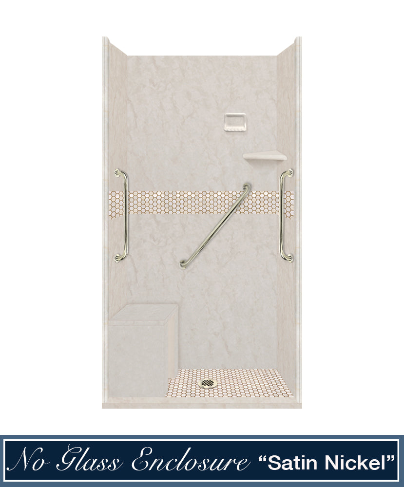 Freedom Rafe Marble Honey Hex Mosaic Alcove Shower Enclosure Kit