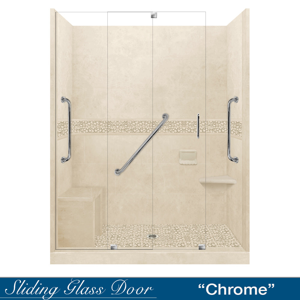 Freedom 60" Alcove Desert Sand Sistine Stone & Pebble Stone Accent Shower Remodel Kit