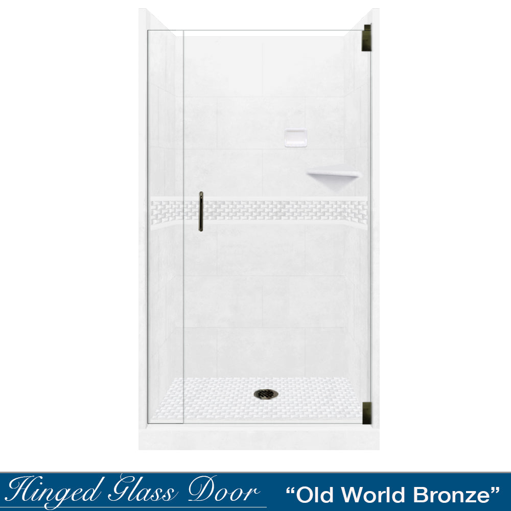 Alcove Natural Buff Sistine Stone & Jewel Stone Accent Shower Remodel Kit