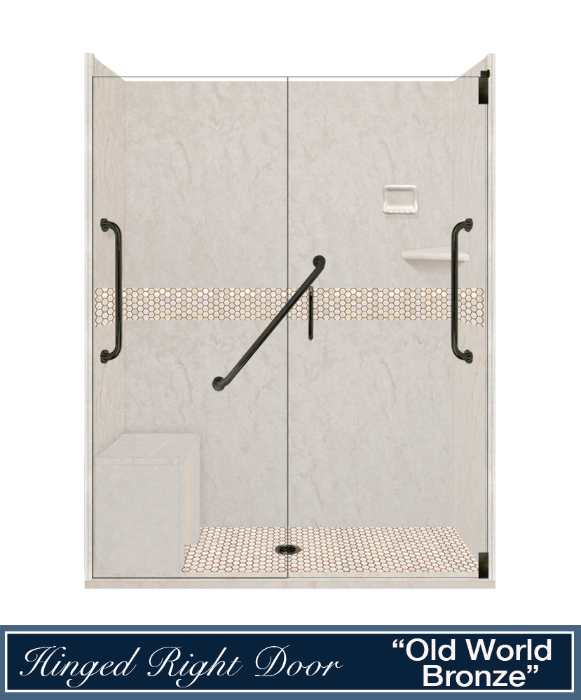 Freedom Rafe Marble Honey Hex Mosaic Alcove Shower Enclosure Kit
