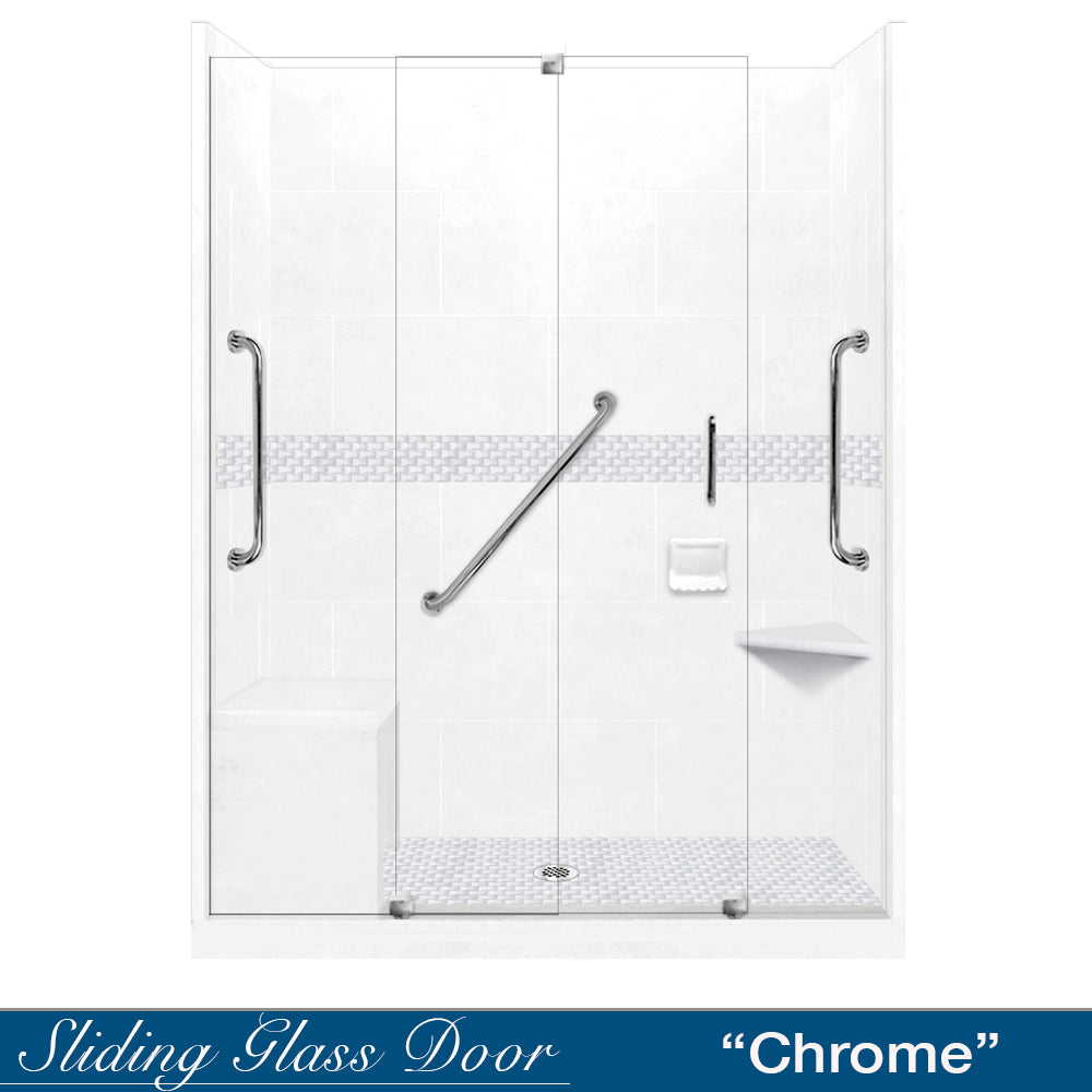 Freedom 60" Alcove Natural Buff Sistine Stone & Jewel Stone Accent Shower Remodel Kit