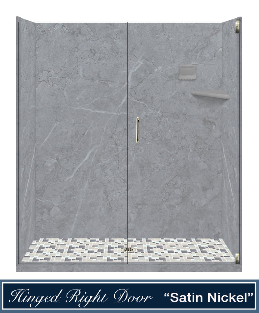 60" Alcove Grio Medici Marble & Newport Mosaic Accent Shower Remodel Kit