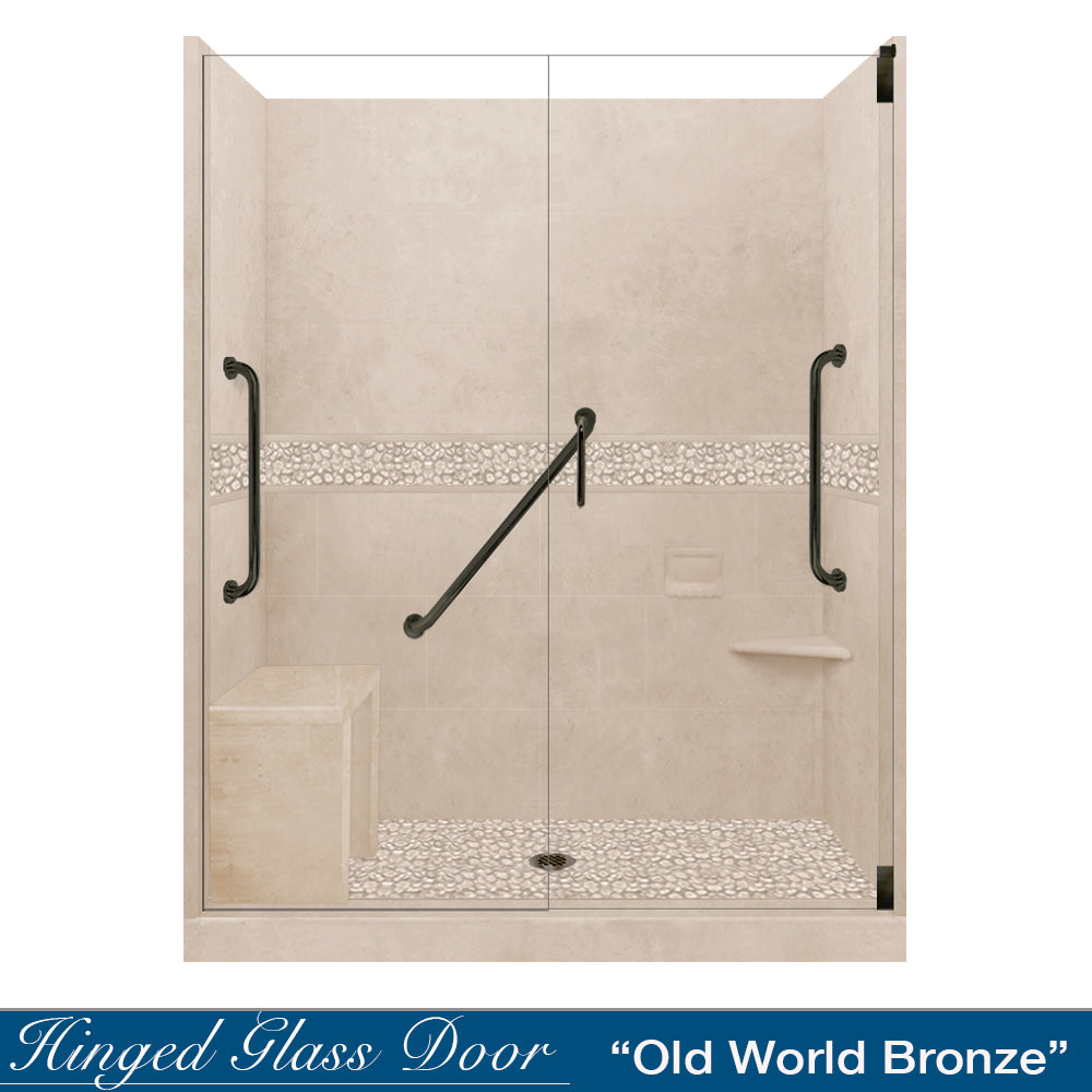 Freedom 60" Alcove Desert Sand Sistine Stone & Pebble Stone Accent Shower Remodel Kit