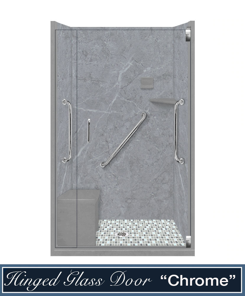 Freedom Grio Marble Del Mar Mosaic Alcove Shower Enclosure Kit