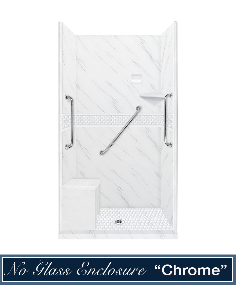 Freedom 60" Alcove Carrara Medici Marble & Jewel Stone Accent Shower Remodel Kit
