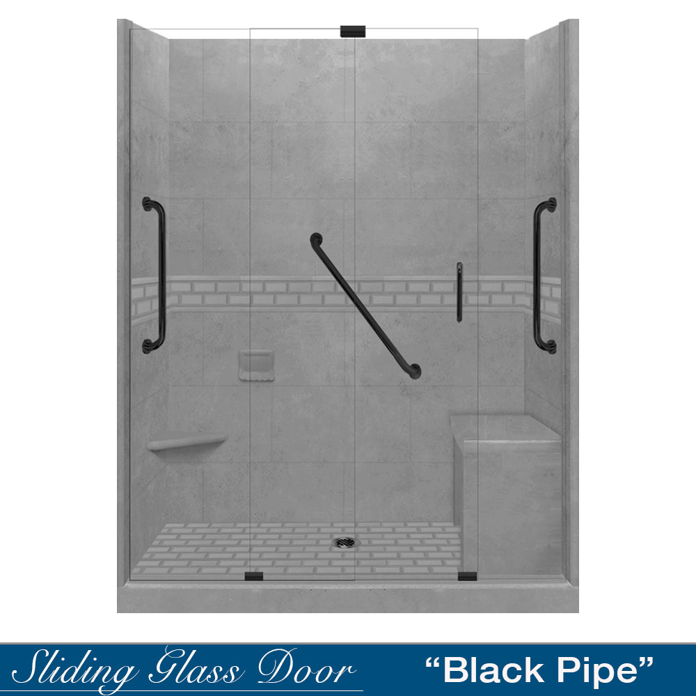 Freedom 60" Alcove Wet Cement Sistine Stone & Subway Stone Accent Shower Remodel Kit
