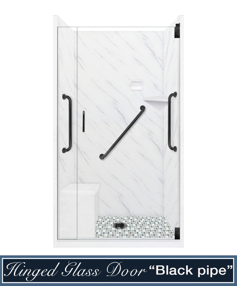 Freedom 60" Alcove Carrara Medici Marble & Newport Mosaic Accent Shower Remodel Kit
