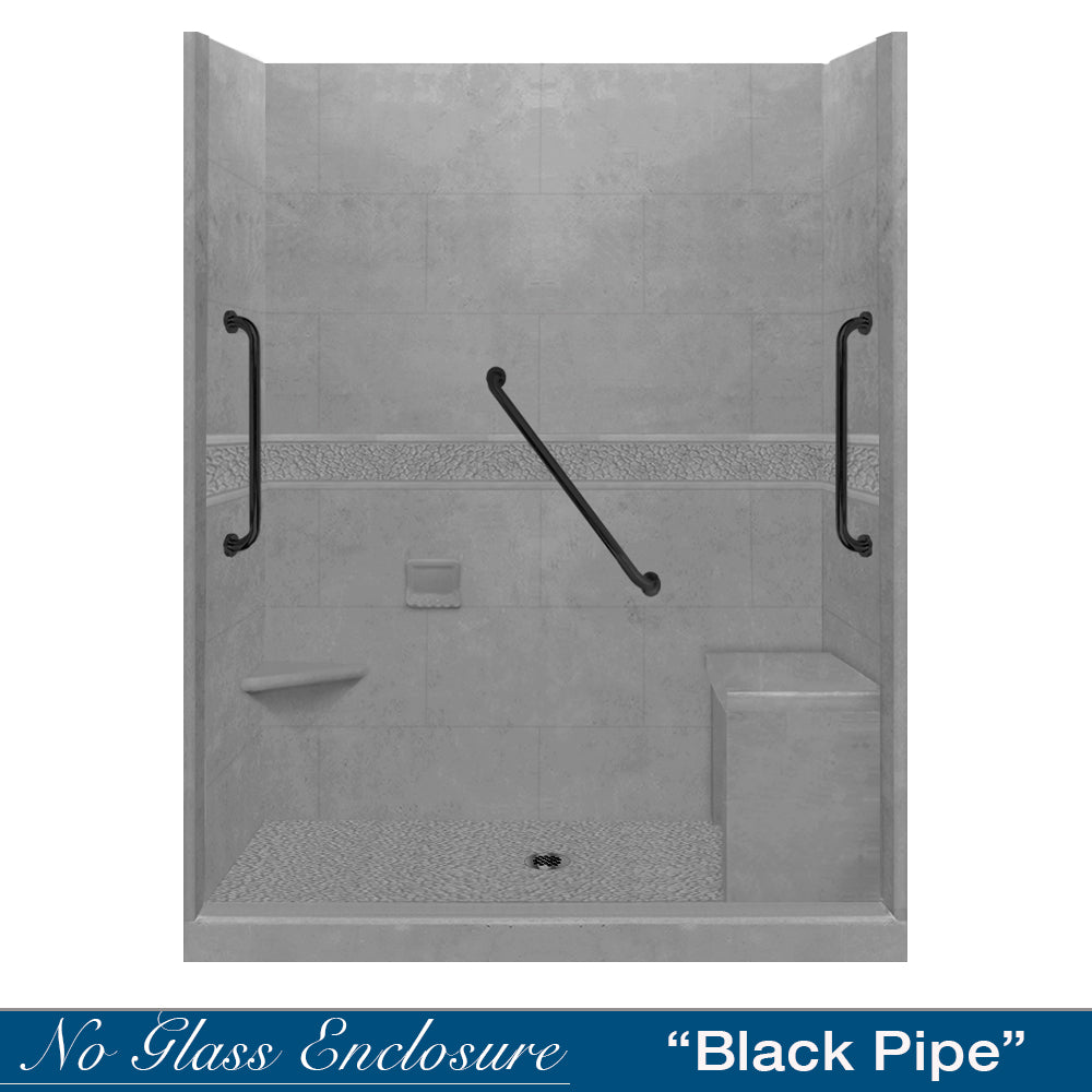 Freedom 60" Alcove Wet Cement Sistine Stone & Pebble Stone Accent Shower Remodel Kit