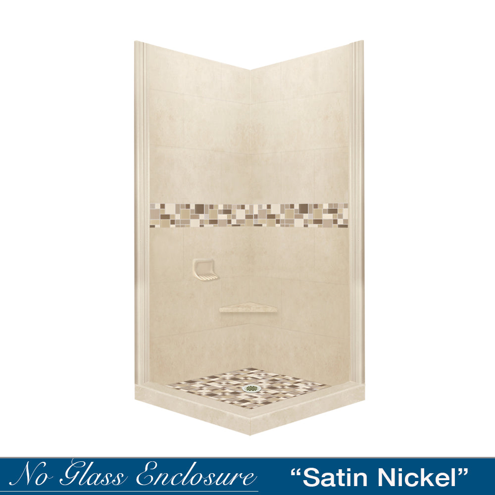 Corner Desert Sand Sistine Stone & Tuscany Mosaic Accent Shower Remodel Kit