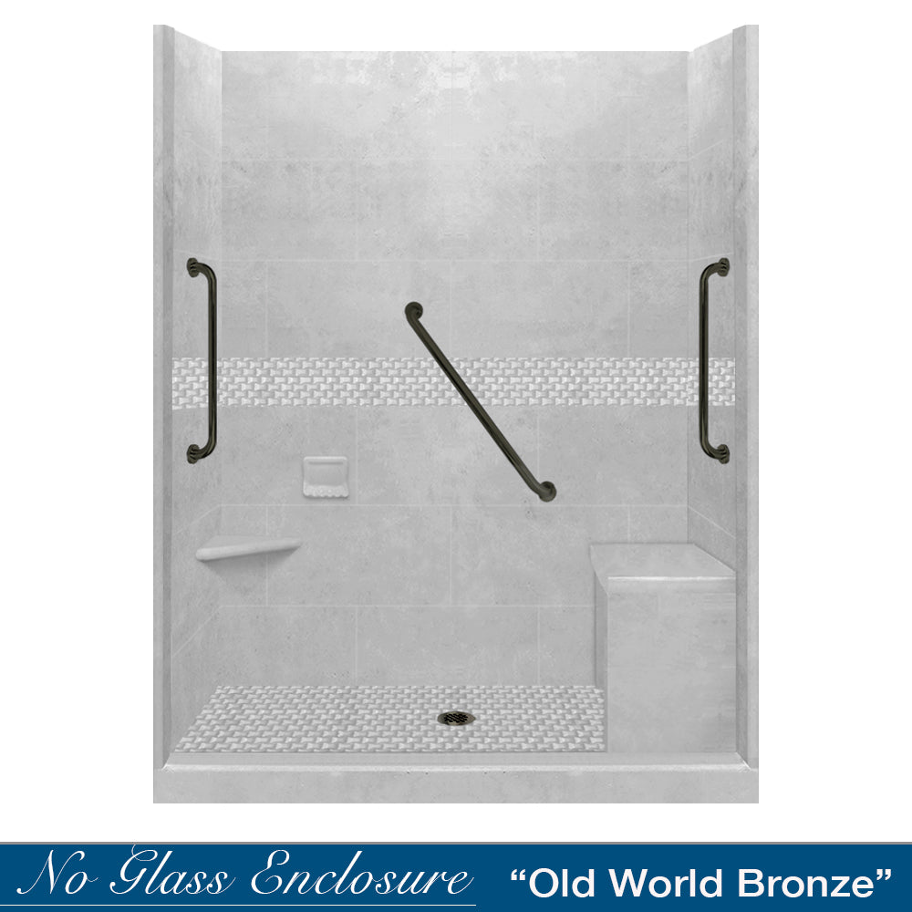 Freedom 60" Alcove Portland Cement Sistine Stone & Jewel Stone Accent Shower Remodel Kit