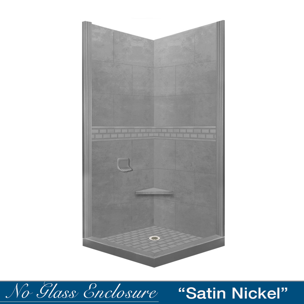 Corner Wet Cement Sistine Stone & Subway Stone Accent Shower Remodel Kit
