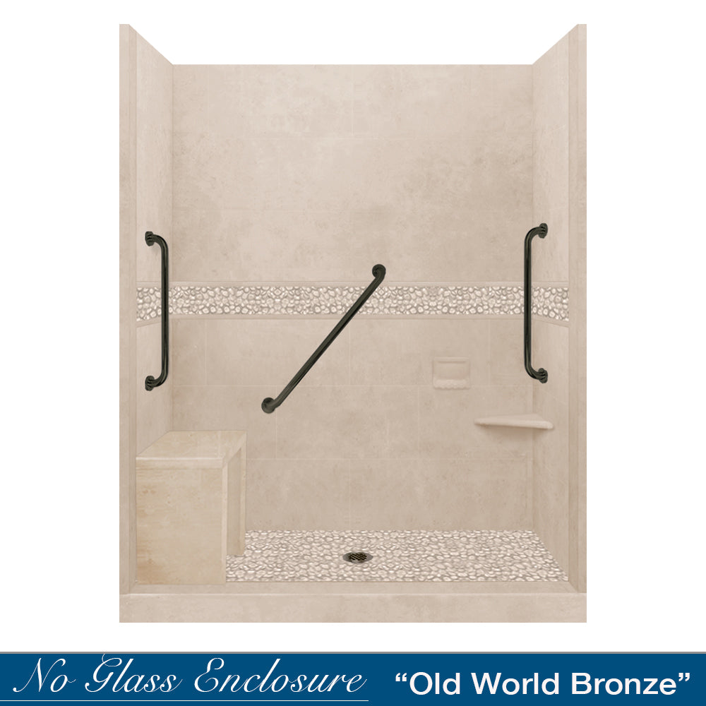 Freedom 60" Alcove Desert Sand Sistine Stone & Pebble Stone Accent Shower Remodel Kit
