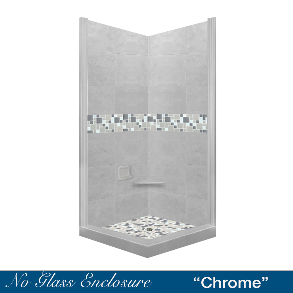 Corner Portland Cement Sistine Stone & Newport Mosaic Accent Shower Remodel Kit