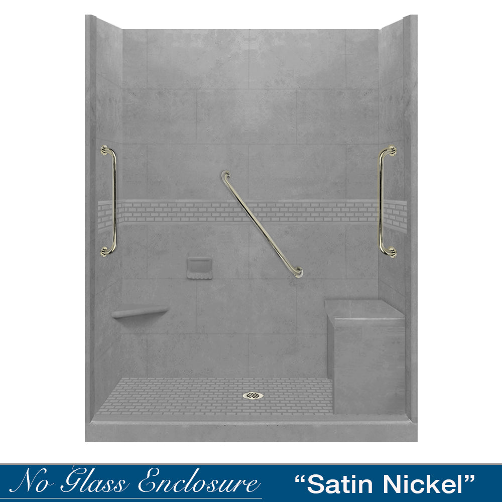 Freedom 60" Alcove Wet Cement Sistine Stone & Classic Stone Accent Shower Remodel Kit