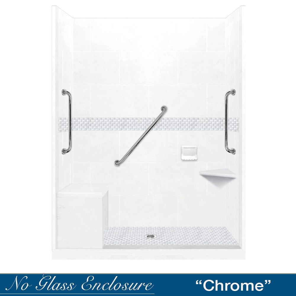 Freedom 60" Alcove Natural Buff Sistine Stone & Jewel Stone Accent Shower Remodel Kit