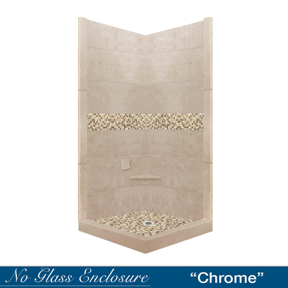 Corner Brown Sugar Sistine Stone & Roma Mosaic Accent Shower Remodel Kit
