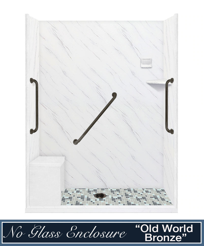 Freedom Carrara Marble Newport Mosaic Alcove Shower Enclosure Kit