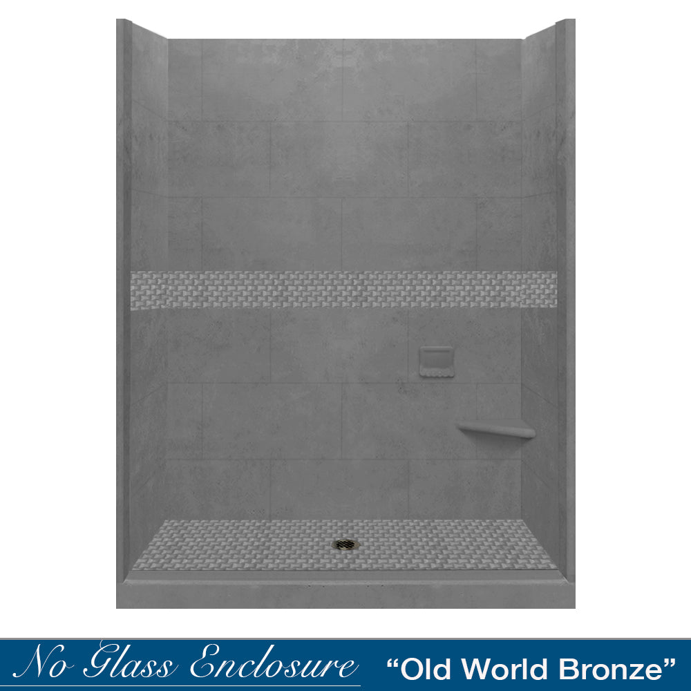 60" Alcove Wet Cement Sistine Stone & Jewel Stone Accent Shower Remodel Kit