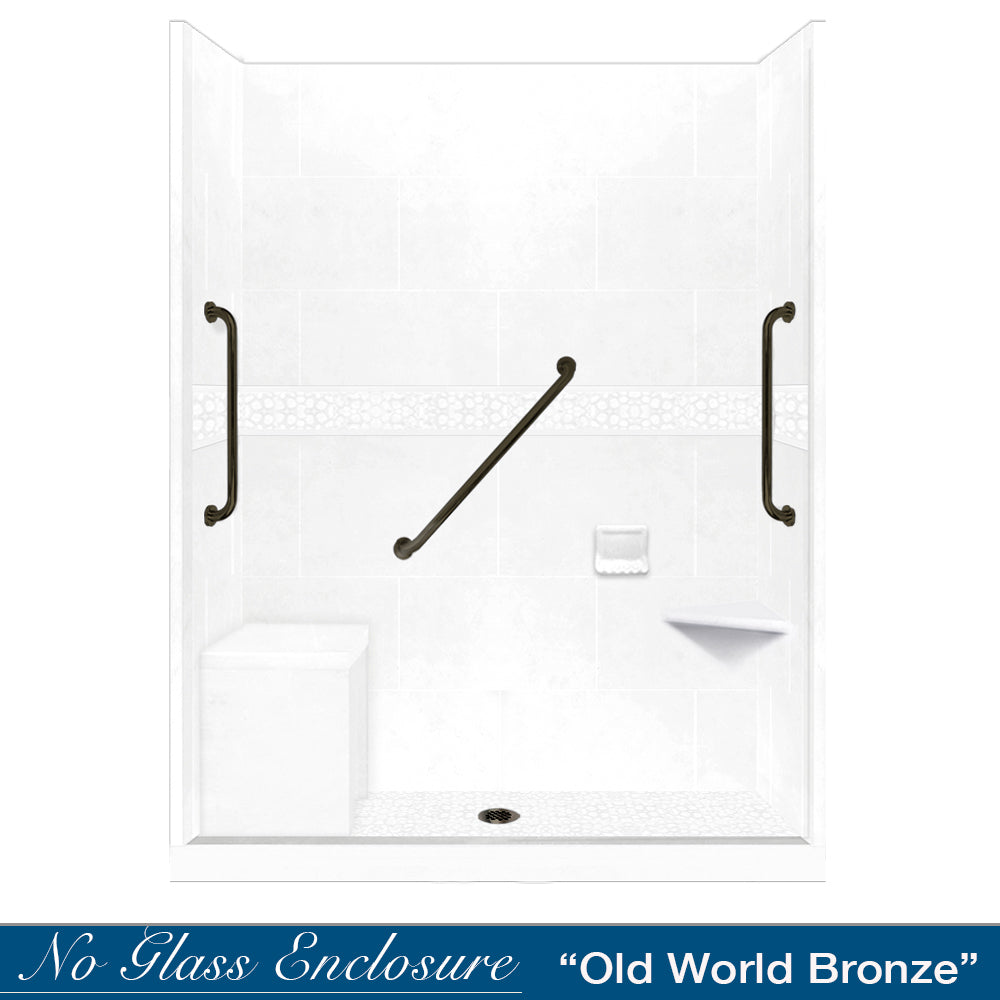 Freedom 60" Alcove Natural Buff Sistine Stone & Pebble Stone Accent Shower Remodel Kit