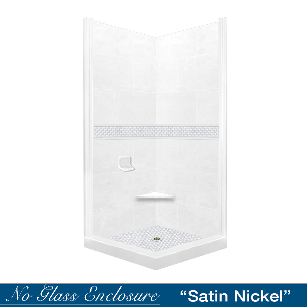 Corner Natural Buff Sistine Stone & Jewel Stone Accent Shower Remodel Kit