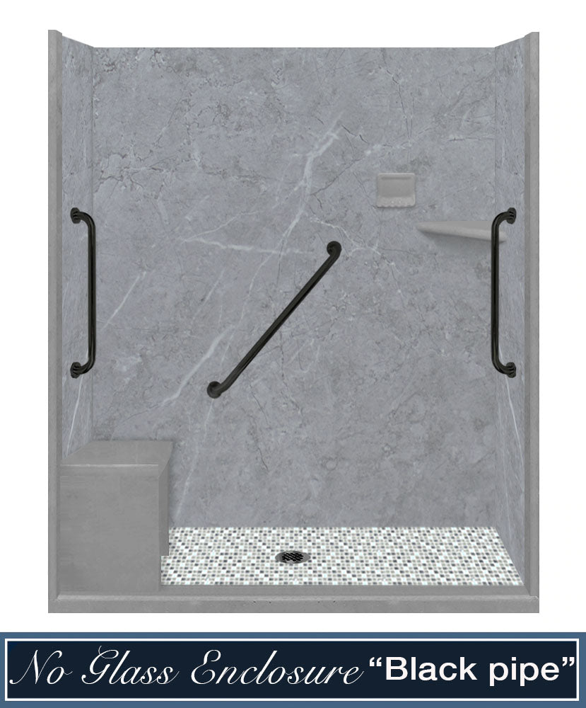 Freedom Grio Marble Del Mar Mosaic Alcove Shower Enclosure Kit