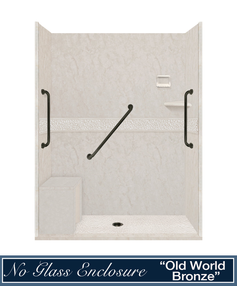 Freedom Rafe Marble Pebble Alcove Shower Enclosure Kit
