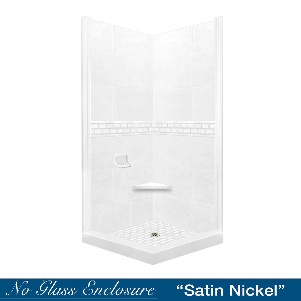 Corner Natural Buff Sistine Stone & Subway Stone Accent Shower Remodel Kit