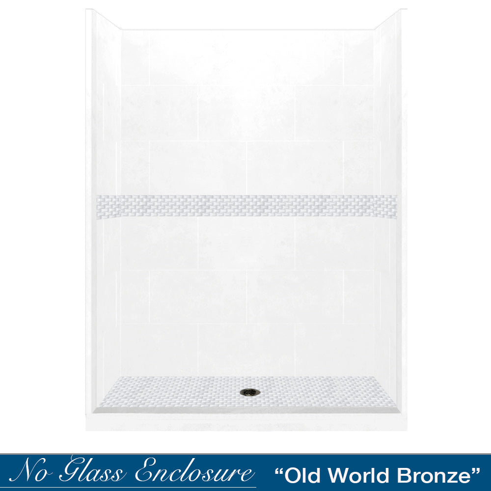 60" Alcove Natural Buff Sistine Stone & Jewel Stone Accent Shower Remodel Kit