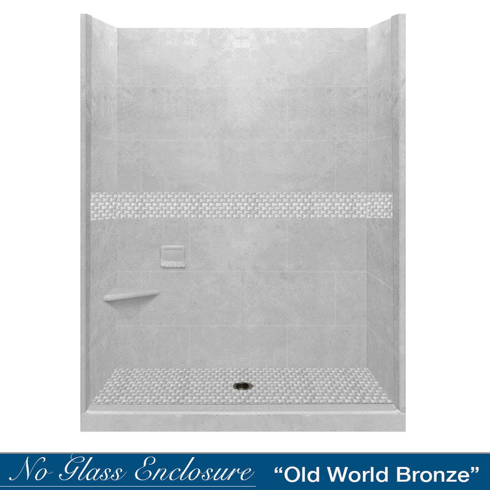 60" Alcove Portland Cement Sistine Stone & Jewel Stone Accent Shower Remodel Kit