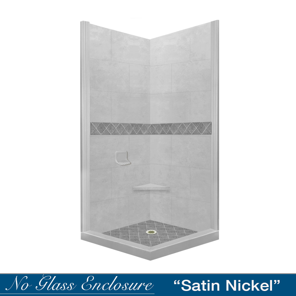 Corner Portland Cement Sistine Stone & Diamond Stone Accent Shower Remodel Kit