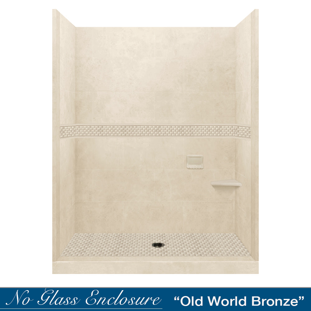 60" Alcove Desert Sand Sistine Stone & Jewel Stone Accent Shower Remodel Kit