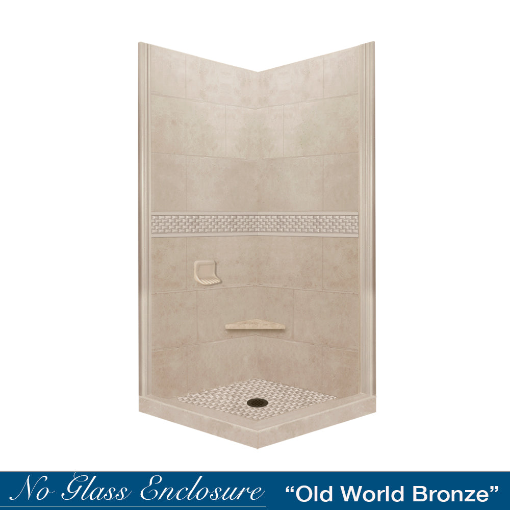 Corner Brown Sugar Sistine Stone & Jewel Stone Accent Shower Remodel Kit