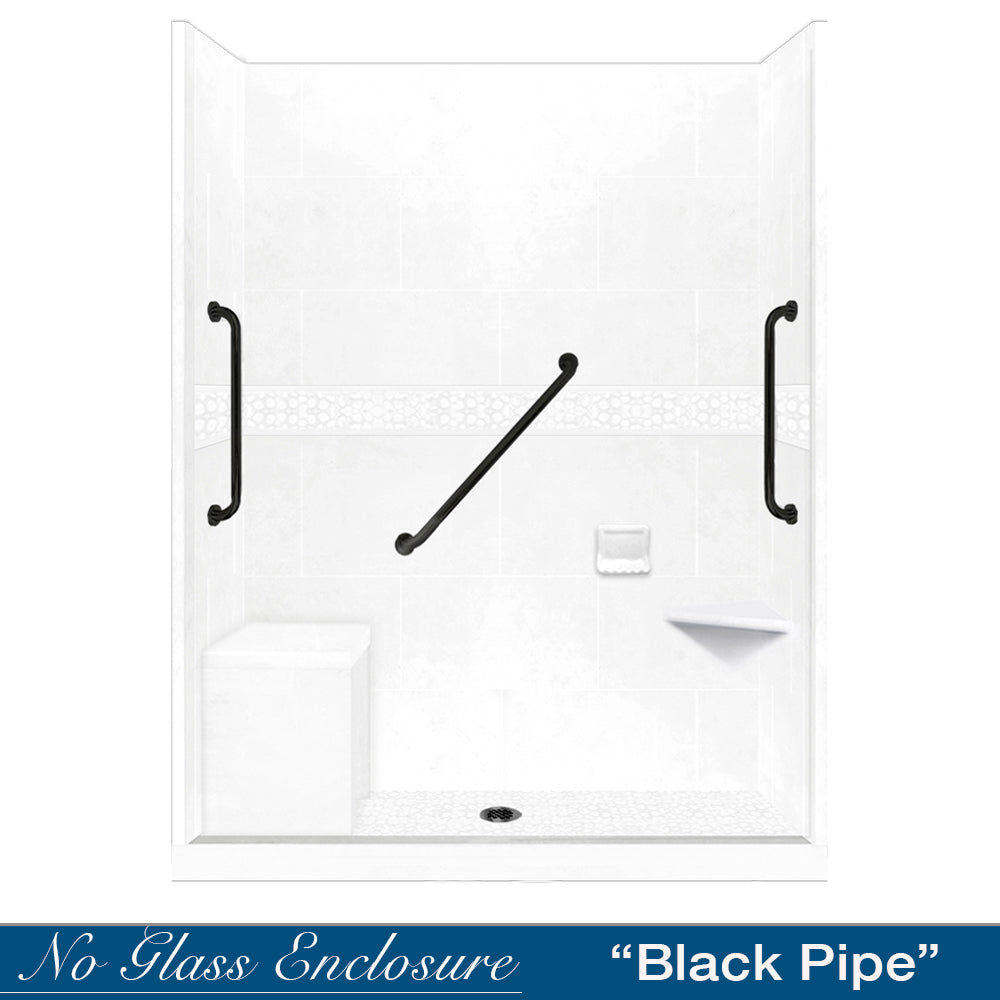 Freedom 60" Alcove Natural Buff Sistine Stone & Pebble Stone Accent Shower Remodel Kit