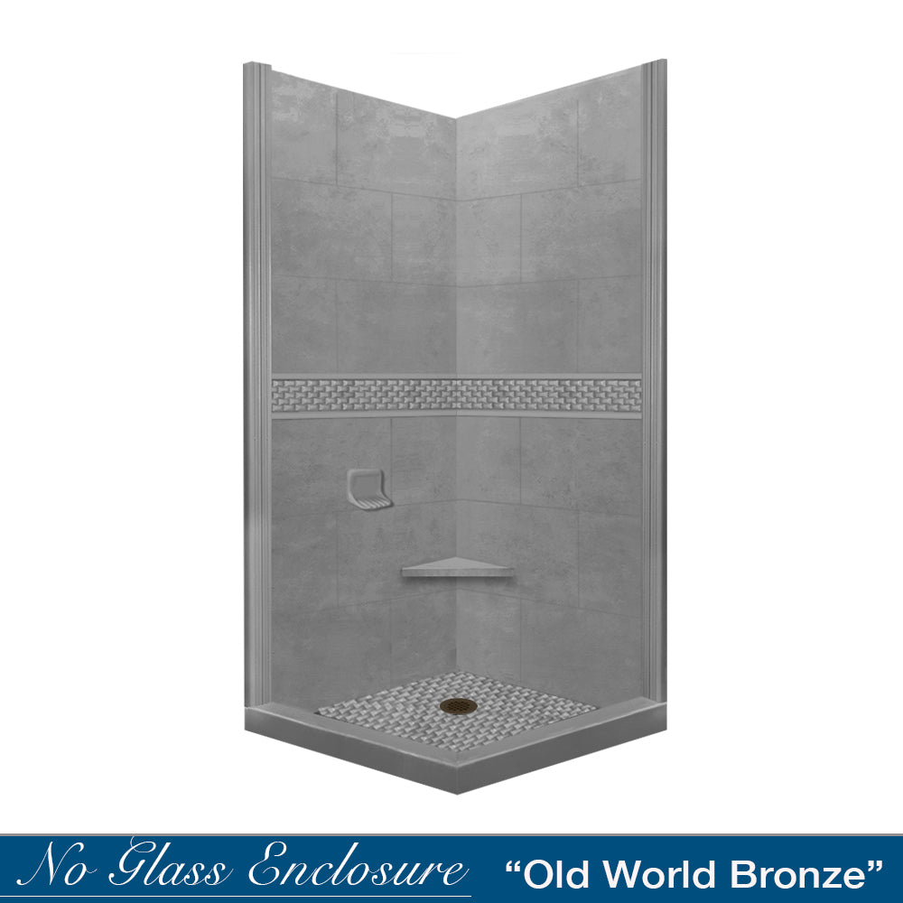Corner Wet Cement Sistine Stone & Jewel Stone Accent Shower Remodel Kit