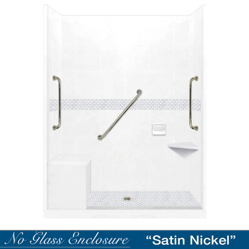 Freedom 60" Alcove Natural Buff Sistine Stone & Jewel Stone Accent Shower Remodel Kit