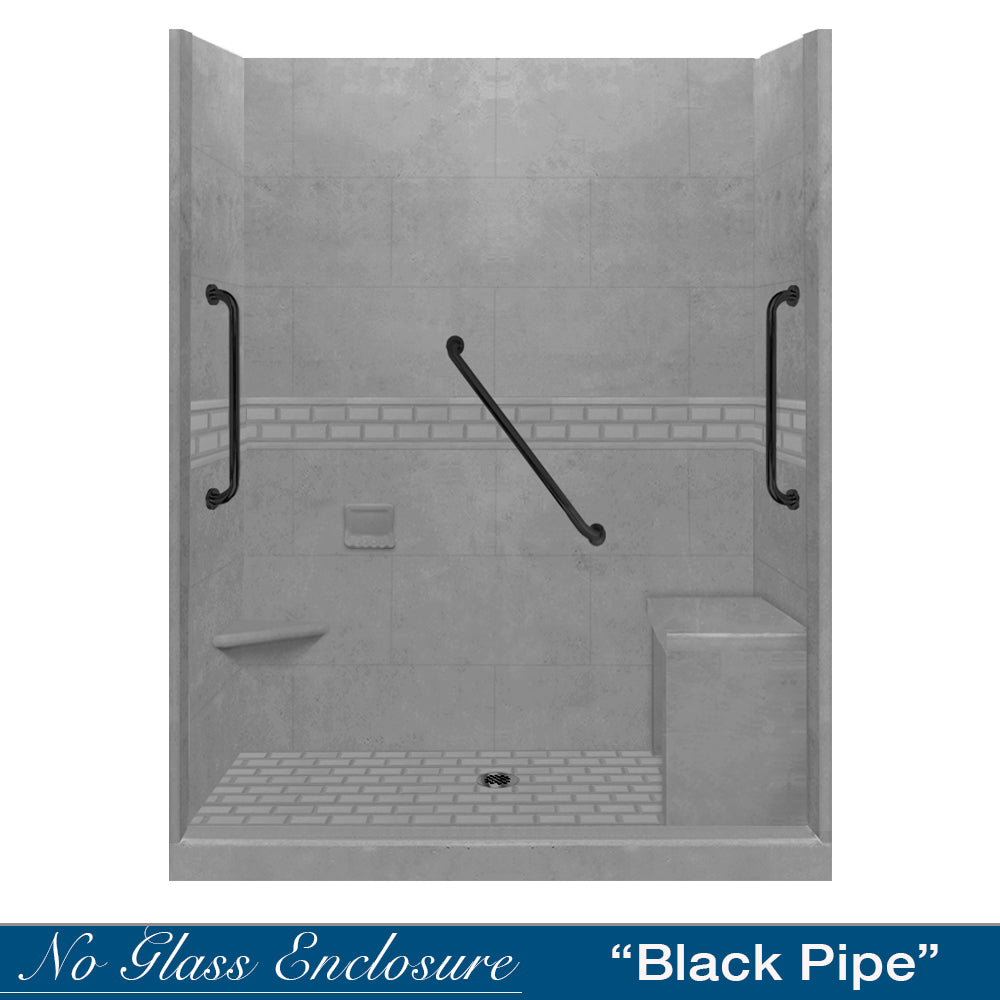 Freedom 60" Alcove Wet Cement Sistine Stone & Subway Stone Accent Shower Remodel Kit