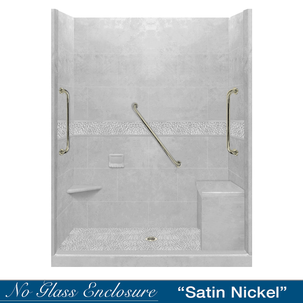Freedom 60" Alcove Portland Cement Sistine Stone & Pebble Stone Accent Shower Remodel Kit