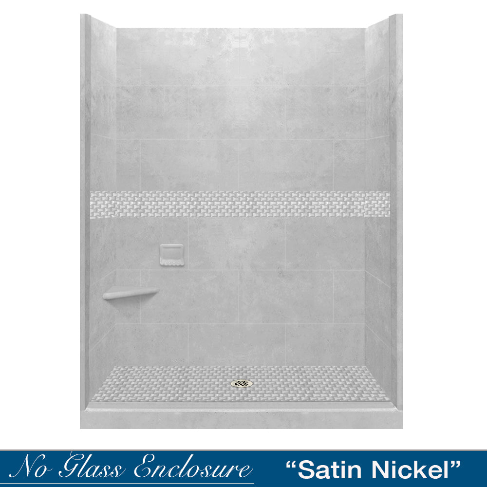 60" Alcove Portland Cement Sistine Stone & Jewel Stone Accent Shower Remodel Kit