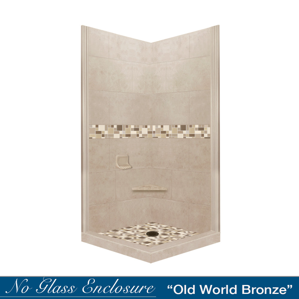 Corner Brown SUgar Sistine Stone & Tuscany Mosaic Accent Shower Remodel Kit