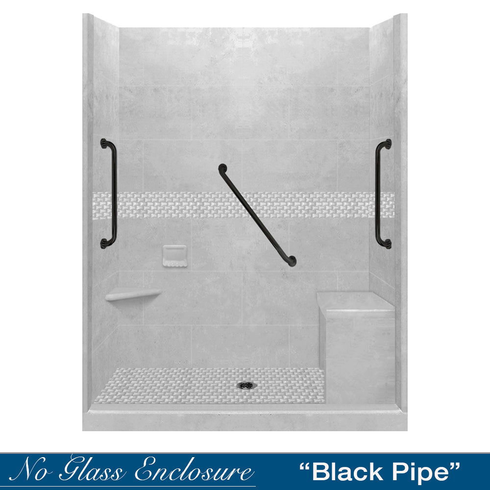 Freedom 60" Alcove Portland Cement Sistine Stone & Jewel Stone Accent Shower Remodel Kit