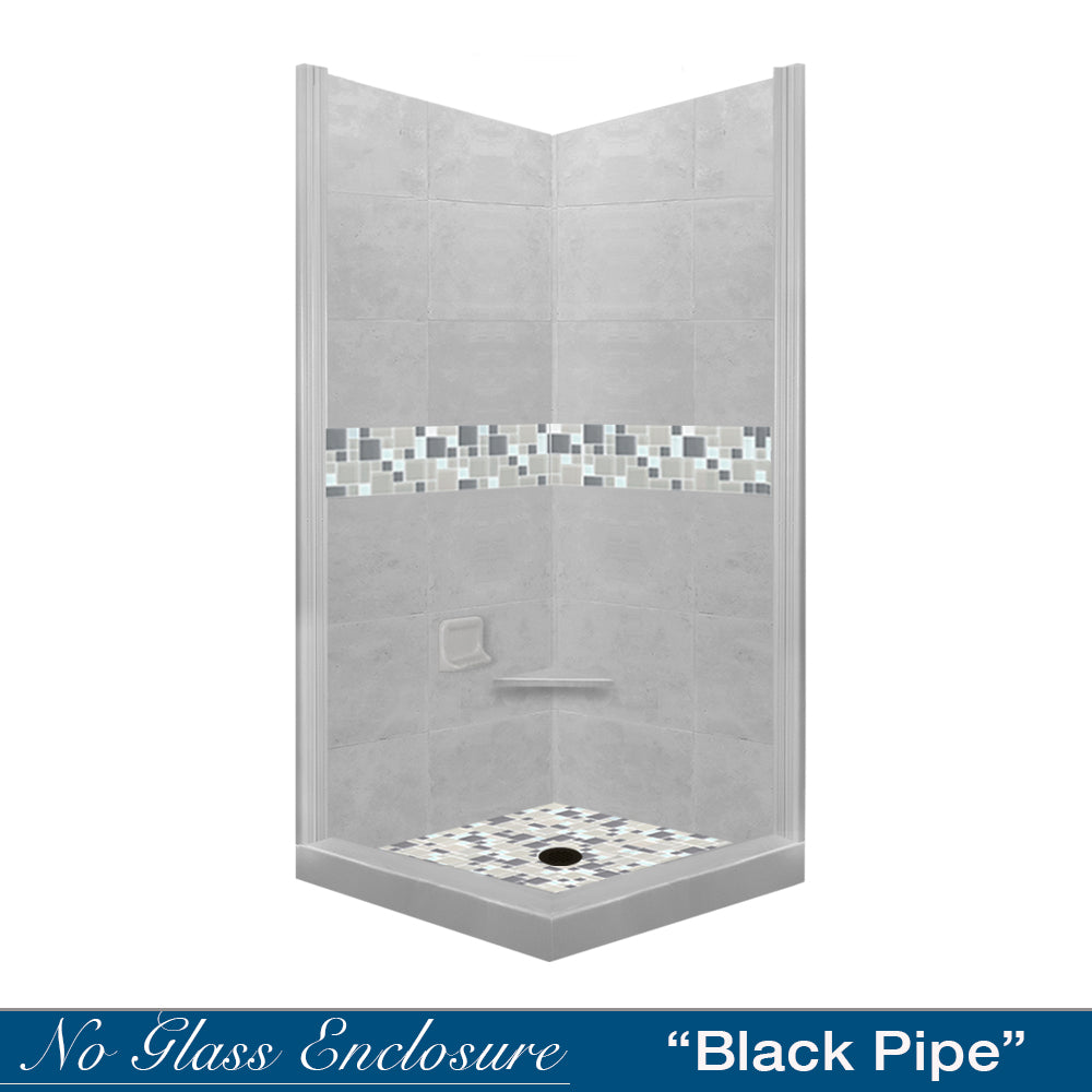 Corner Portland Cement Sistine Stone & Newport Mosaic Accent Shower Remodel Kit